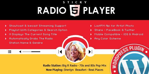Sticky Full Width Radio Player WordPress Plugin 1.6